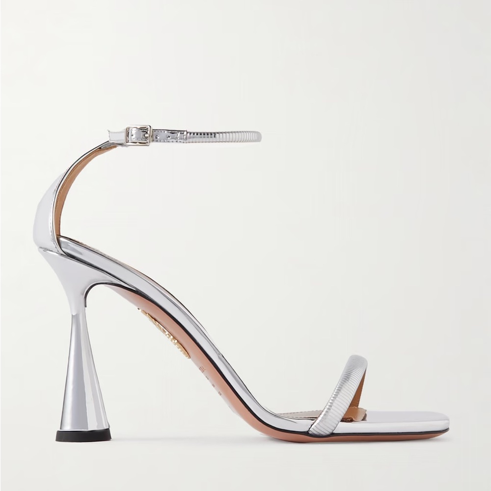 Aquazzura Shiny Silver Heels with Ankle Strap HOT SANDAL 95